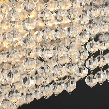 Close view of the lit crystal bead strands