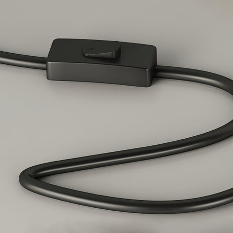 Close view of the inline push button switch on the black power cord