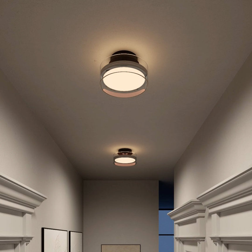 Metal and glass ceiling lamp with warm glow