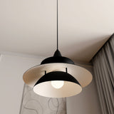 Painted aluminum pendant light with warm glow
