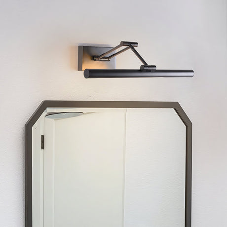 Black bar over an octagonal framed mirror, the arm folded back against the wall