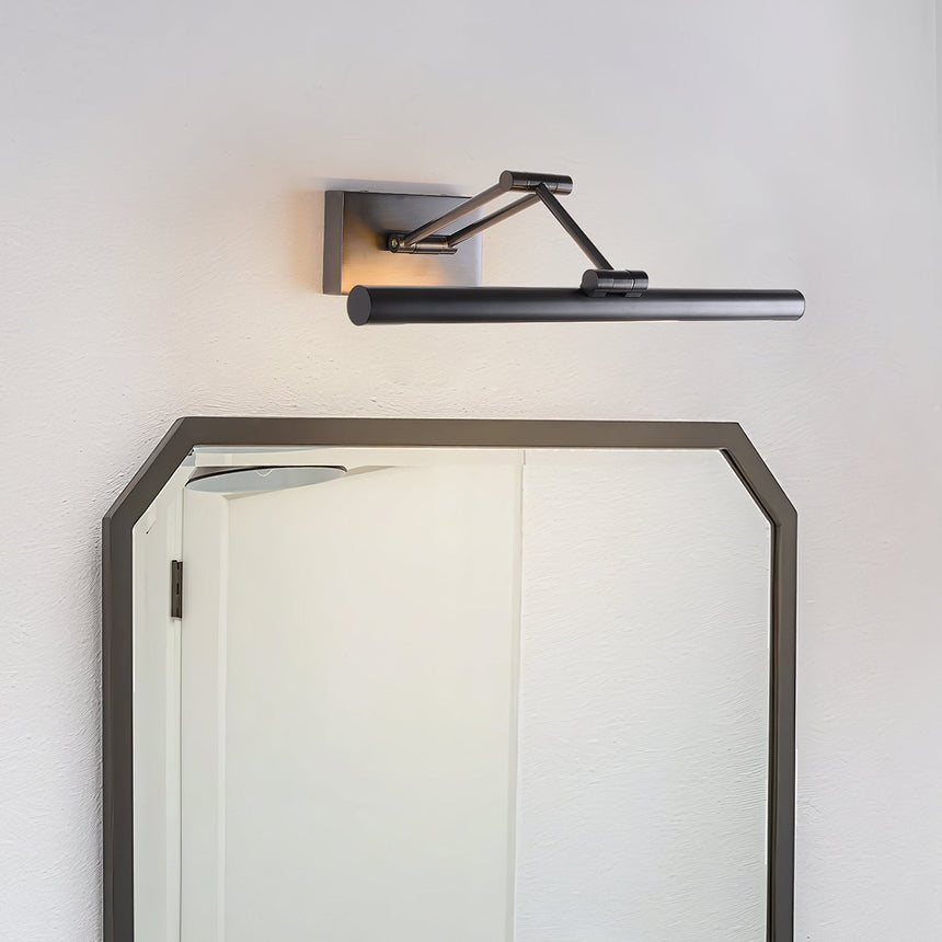 Black bar over an octagonal framed mirror, the arm folded back against the wall