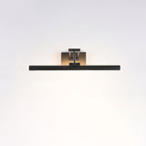 The shortest black bar lit on a pale wall, the beam spreading evenly below it