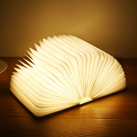 LumaLeaf foldable wood book light folded low-profile view