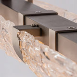 Close view of the rough textured glass catching light along the bar