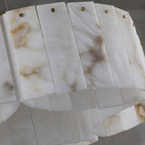 Close view of the alabaster panels showing the veining in the stone