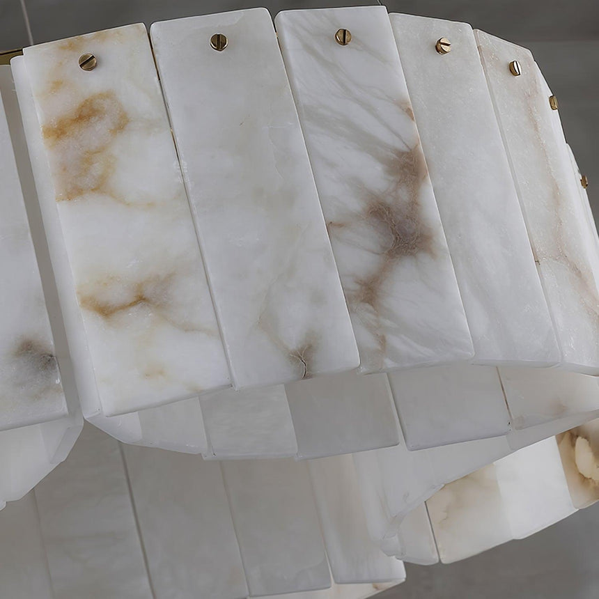 Close view of the alabaster panels showing the veining in the stone