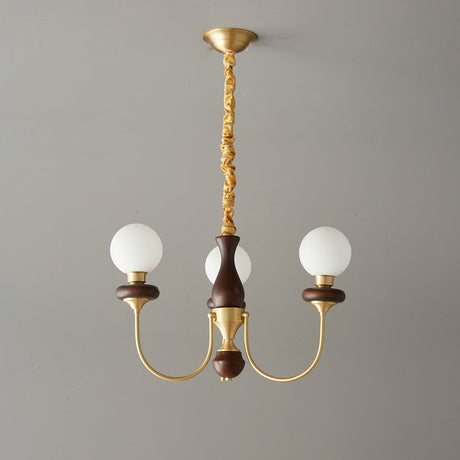 The three light build, three white glass balls on a walnut column