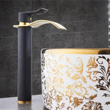 Gold and white waterfall bathroom faucet - deck mounted single handle