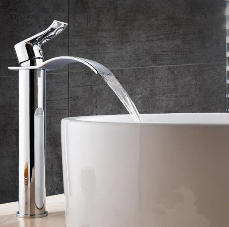 Gold and white waterfall bathroom faucet - solid brass construction