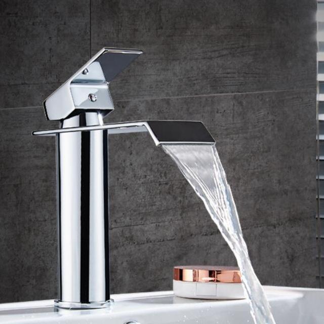 Gold and white waterfall bathroom faucet - ceramic valve core