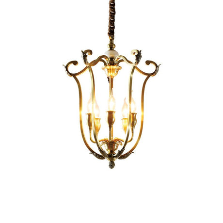 The scroll frame lit, showing the curled finials at the top of each upright