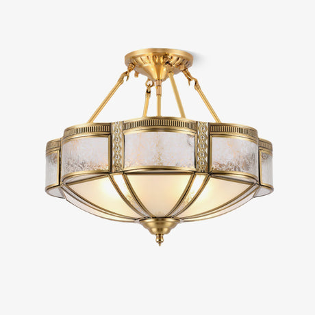 Stem mounted model of the brass and milk glass ceiling light at an angle