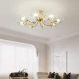 Shell shade ceiling light on a white ceiling in a bright room