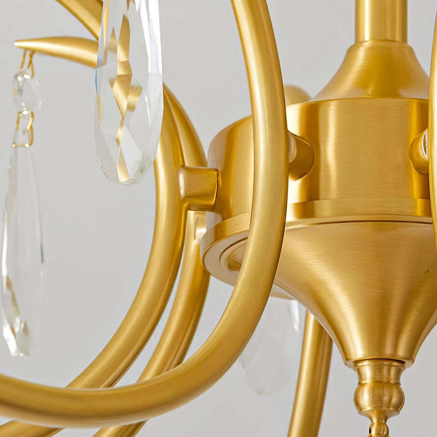Close view of a brass arm meeting the central column