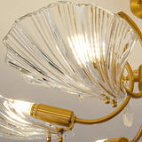 Close view of a lit fluted glass shell shade