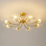 Shell shade ceiling light lit and seen from below