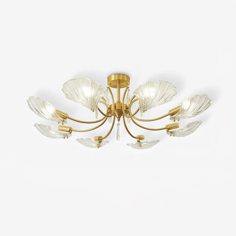 Eight light version of the shell shade ceiling light on a white backdrop