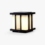 Square cube lantern with textured translucent panels in a black frame