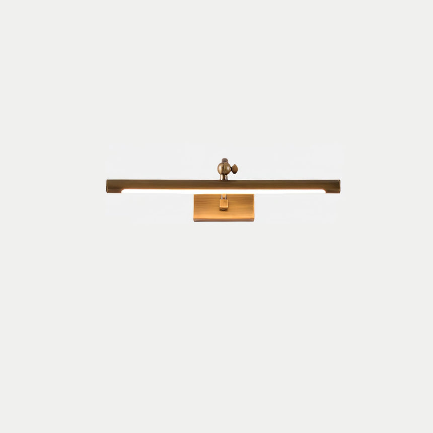 The middle bronze bar seen straight on, the plate and pivot arm above the tube