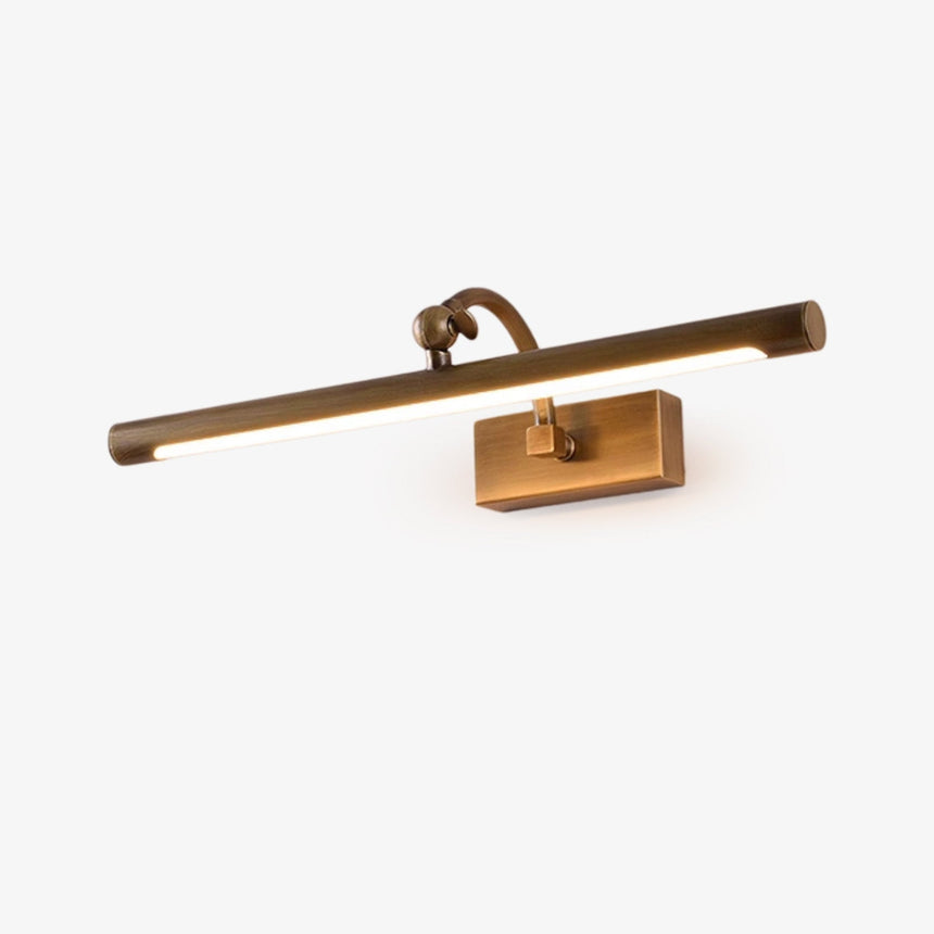 Bronze wall sconce, a cylindrical tube on a pivot arm over a small wall plate