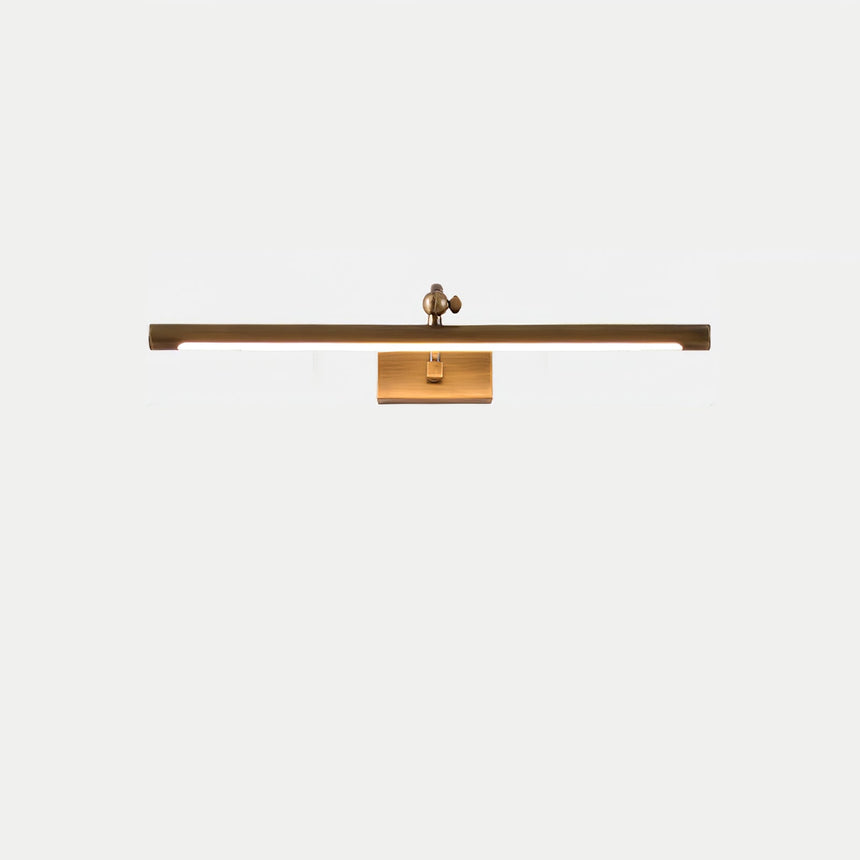 The shortest bronze bar seen straight on with the pivot arm centered above it