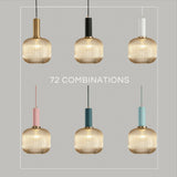 Fluted Glass Pendant Lamp in Retro Green Finish