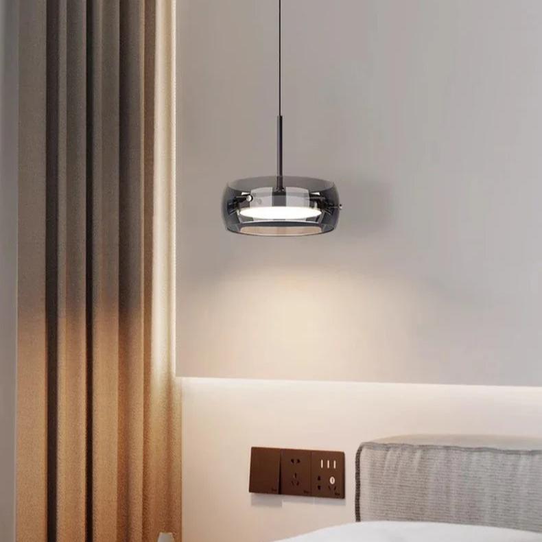 Clear glass pendant lamp shape detail close-up