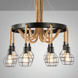 The eight light build lit warm with cages ringed under the frame