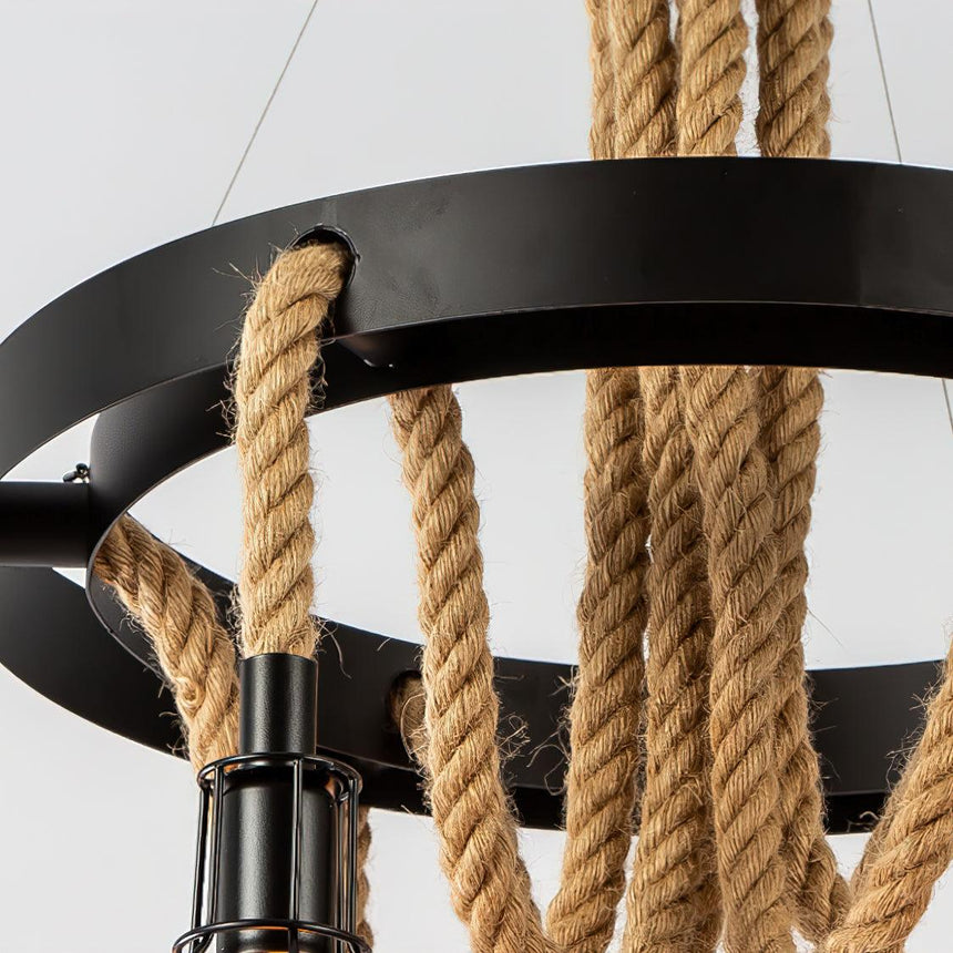 The flat iron ring with hemp rope pulled over it in a loop