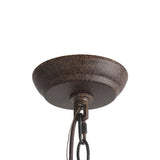 The round bronze ceiling canopy with the chain and cable leaving it