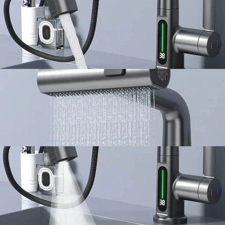 Pull-out kitchen faucet for small kitchen spaces - LED temperature indicator