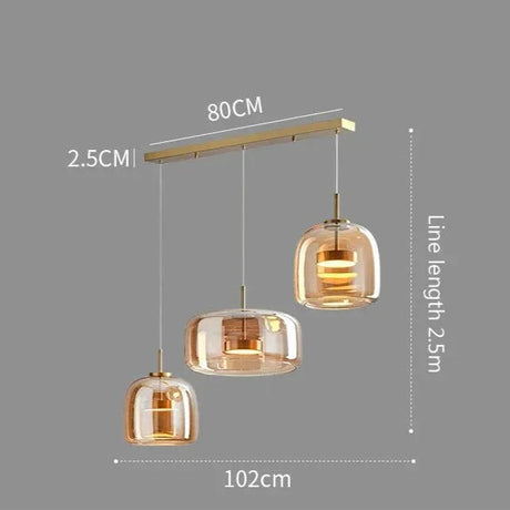 Dimension card for the 100 cm three head bar in amber