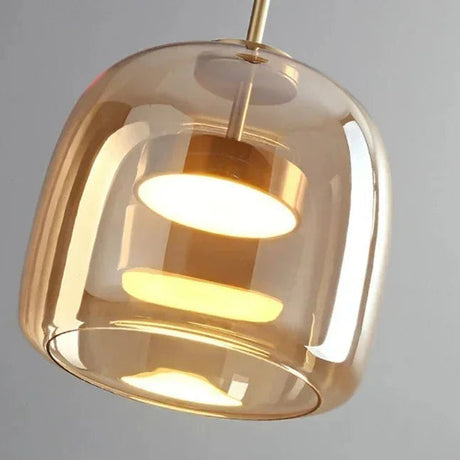 Close view of the amber shade with the lit disc inside