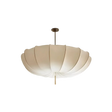 Scalloped cream cloth shade photographed against a plain gray ground