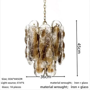 The 36 cm version drawn with 18 glass pieces and six E14 lamps marked