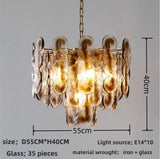 The 55 cm version drawn with 35 glass pieces and ten E14 lamps marked