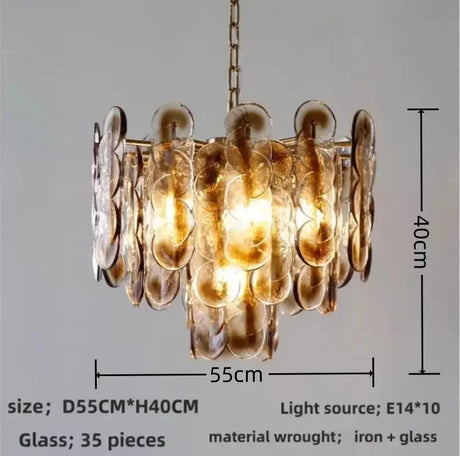 The 55 cm version drawn with 35 glass pieces and ten E14 lamps marked