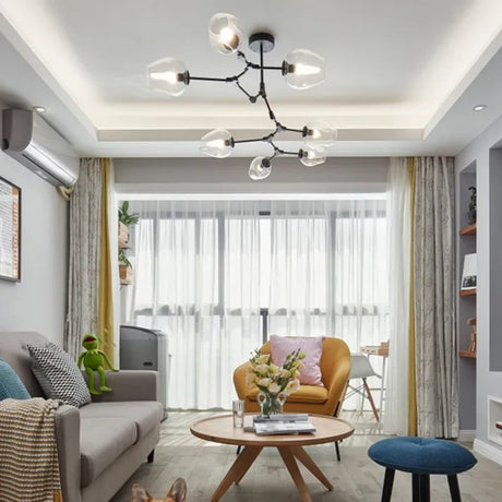 LustraNova Chandelier Metal Frame Glass Sphere Detail - OpalDwell