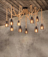 The caged version lit against a concrete wall under a timber ceiling