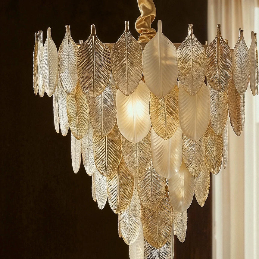 The shades layered in tiers, each one ribbed along its length like a feather