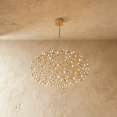 The gold lattice with its globes switched off, showing the open wire structure
