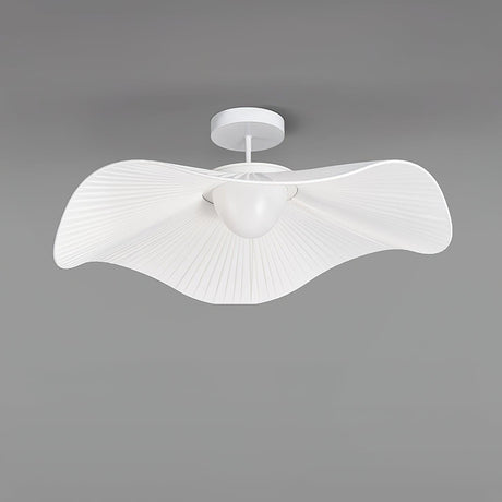 Fabric wing ceiling light seen from the side, unlit, showing the curve of the wings