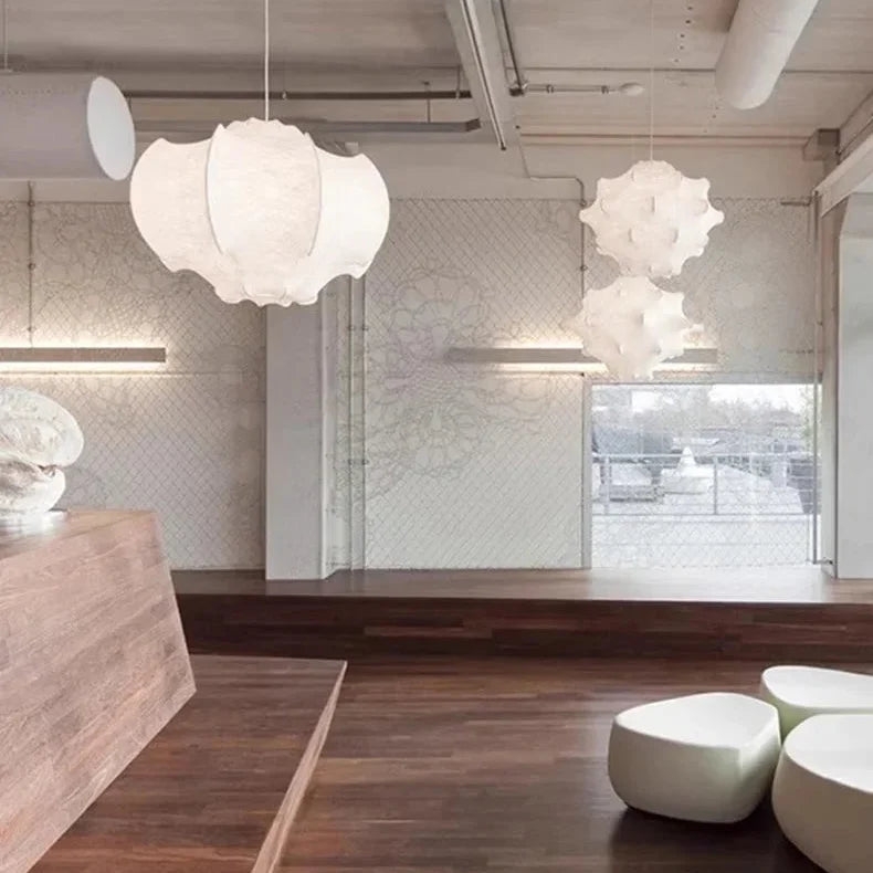 Two cloud shades hung in an open office