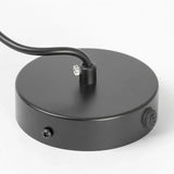 Close view of the black ceiling plate with the cord outlet and fixing screw