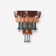 Wall light with a fringe of glazed ceramic pieces in peach, teal, orange and burgundy