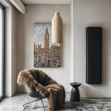 Narrow tapered resin shade beside a framed print