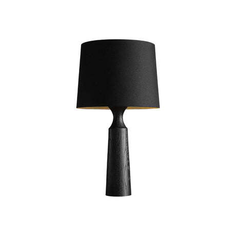 Console table lamp in black seen from the side on a pale ground