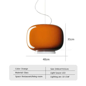 Orange glass shade shown with its 40 by 31 cm dimensions