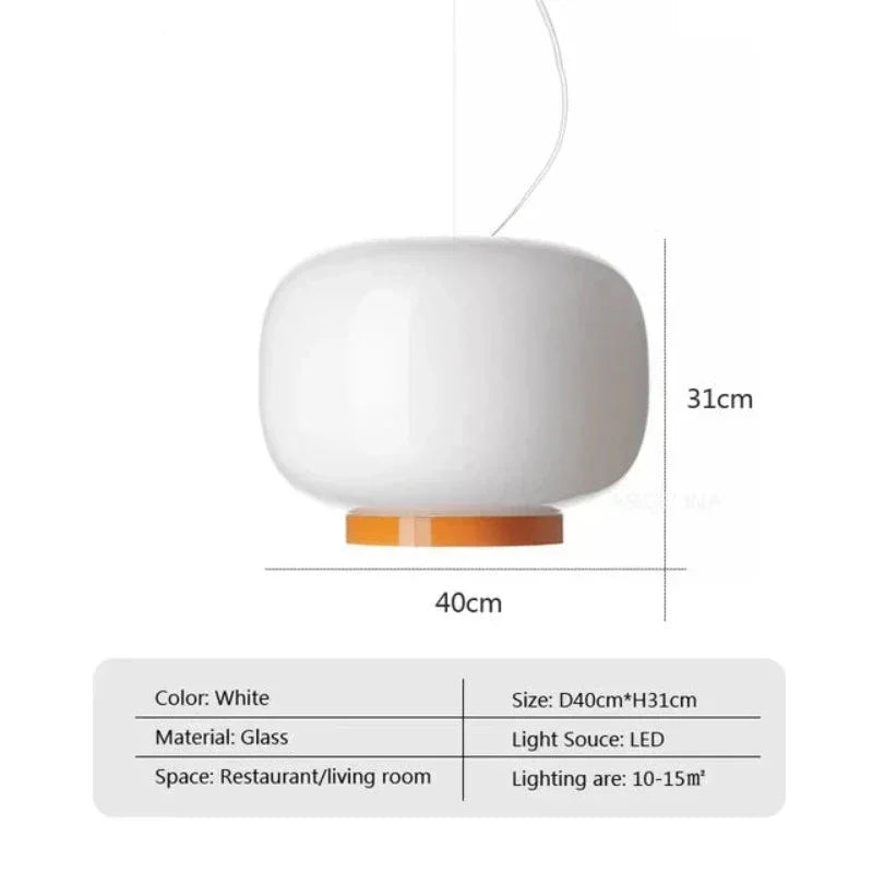 White glass shade shown with its 40 by 31 cm dimensions